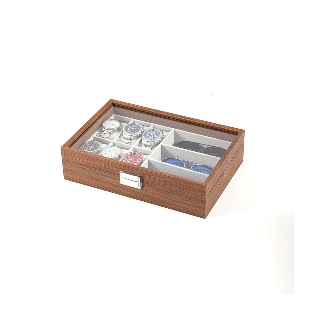 DELESYS Luxuriöse Uhrenbox aus Walnussholz in Braun im Retro-Chinesischen Stil mit Staubschutz - Bild 4