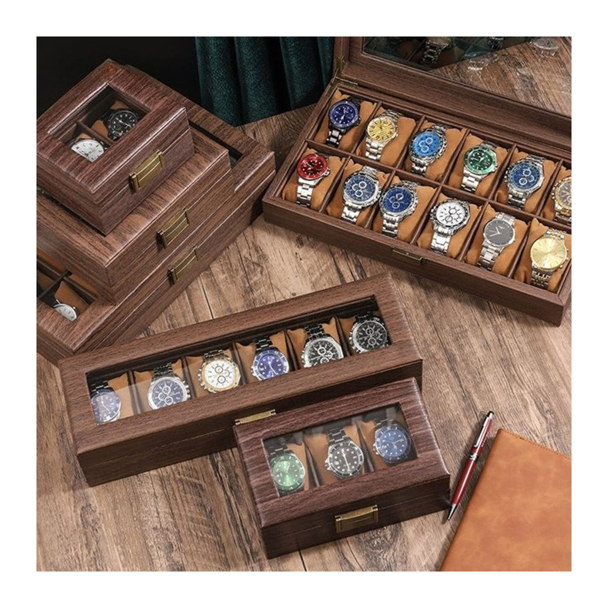 DELESYS Premium-Uhrenbox aus Walnussholz und Bambus im orientalischen Stil mit Schloss, braun - Bild 1