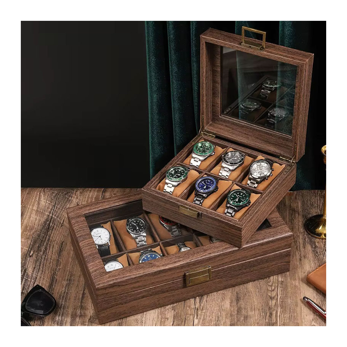DELESYS Premium-Uhrenbox aus Walnussholz und Bambus im orientalischen Stil mit Schloss, braun - Bild 3