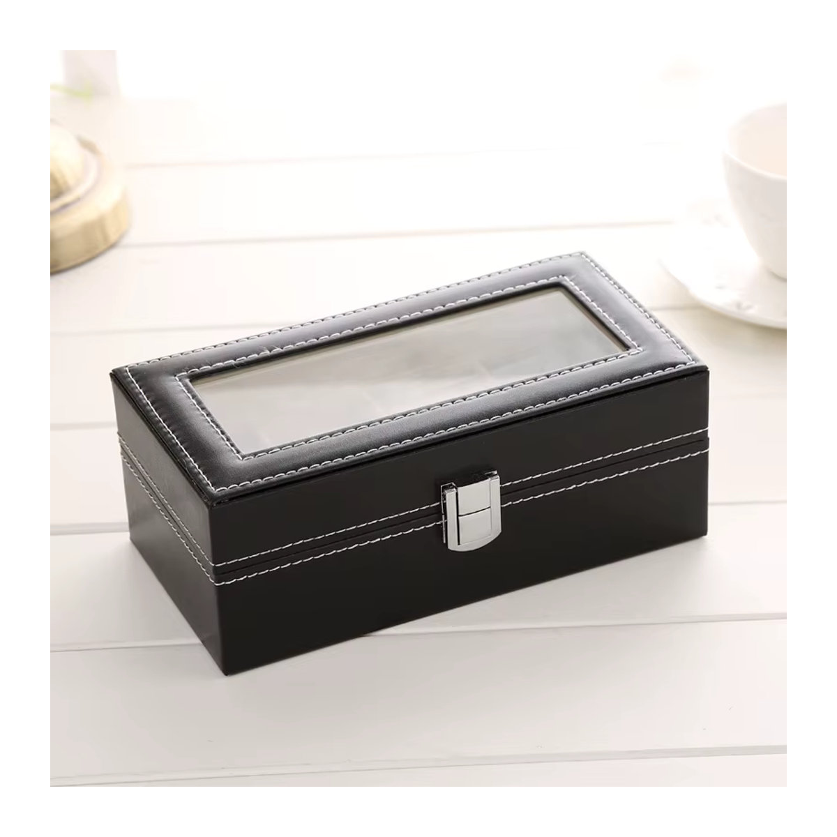 DELESYS Uhrenbox mit Schloss aus Leder und Kunststoff, 4 Positionen, Schwarz - Bild 3