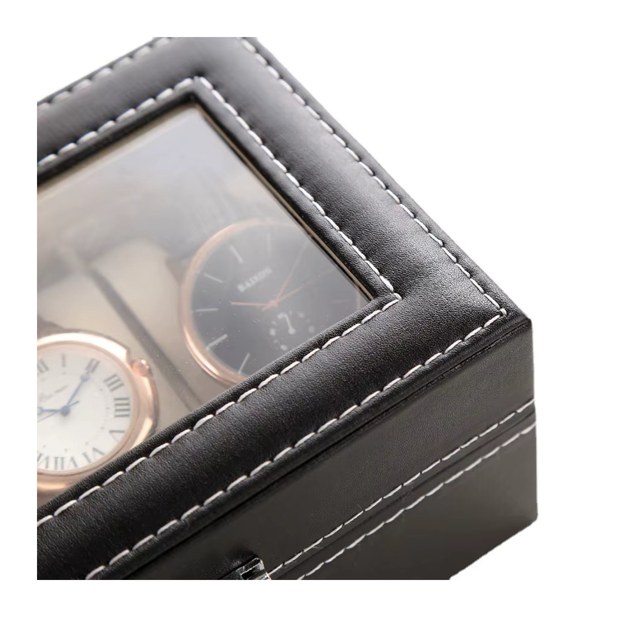 DELESYS Uhrenbox mit Schloss aus Leder und Kunststoff, 4 Positionen, Schwarz - Bild 4