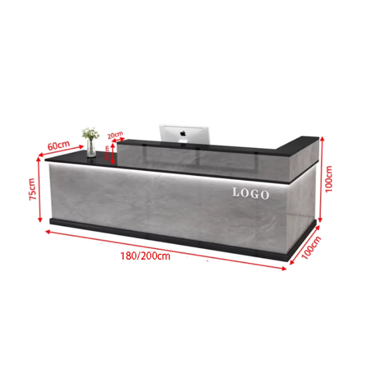 DELEVEN Empfangstheke im Industrial Design in Grau und Stein Optik, B: 180 cm, H: 100 cm, T: 60 cm - Bild 1