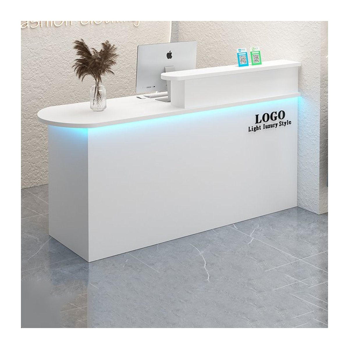 DELEVEN Moderne Ecklichtbar Empfangstheke in Weiß für Büro, Kasse oder Schönheitssalon, B: 140 cm, H: 100 cm, T: 55 cm - Bild 1