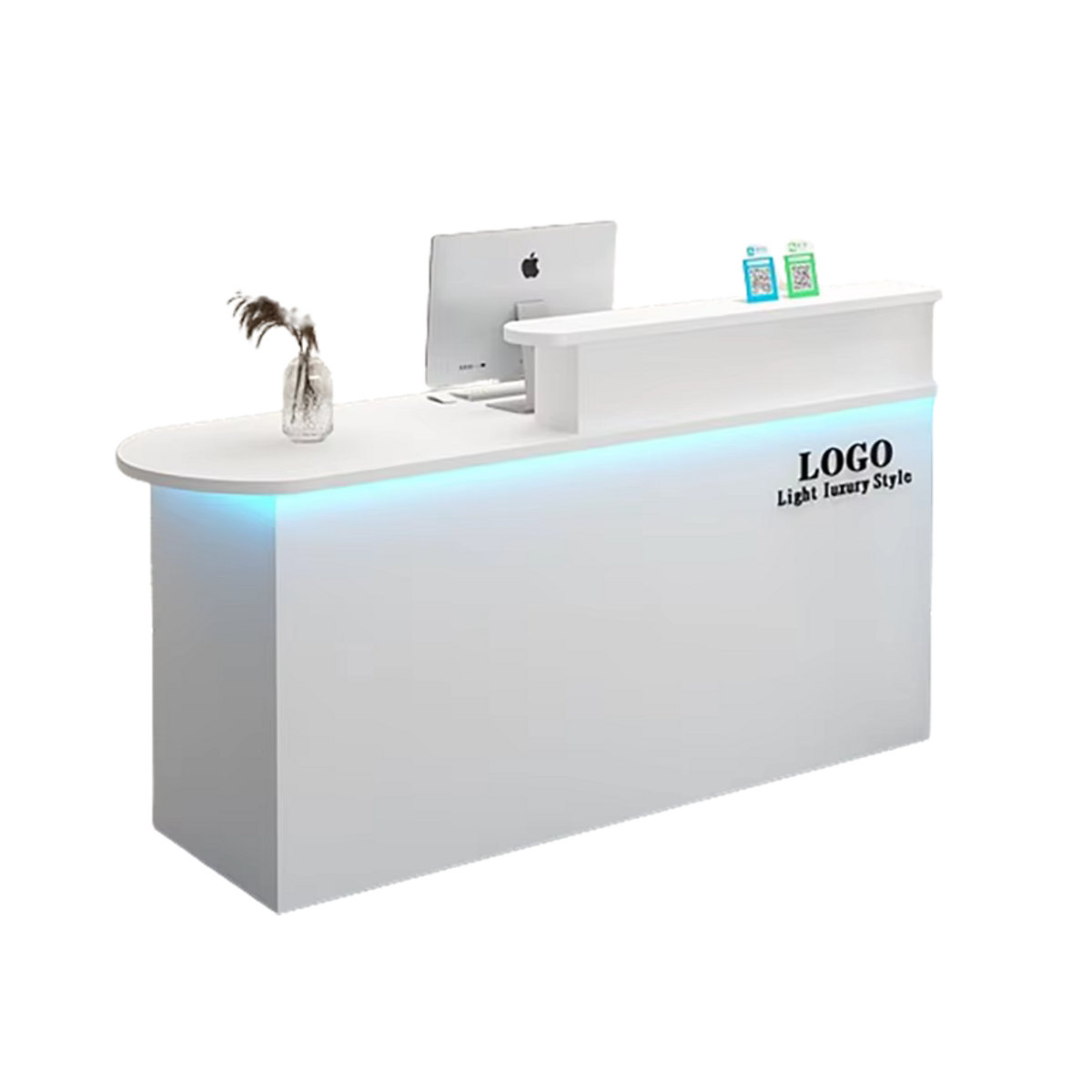 DELEVEN Moderne Ecklichtbar Empfangstheke in Weiß für Büro, Kasse oder Schönheitssalon, B: 140 cm, H: 100 cm, T: 55 cm - Bild 2