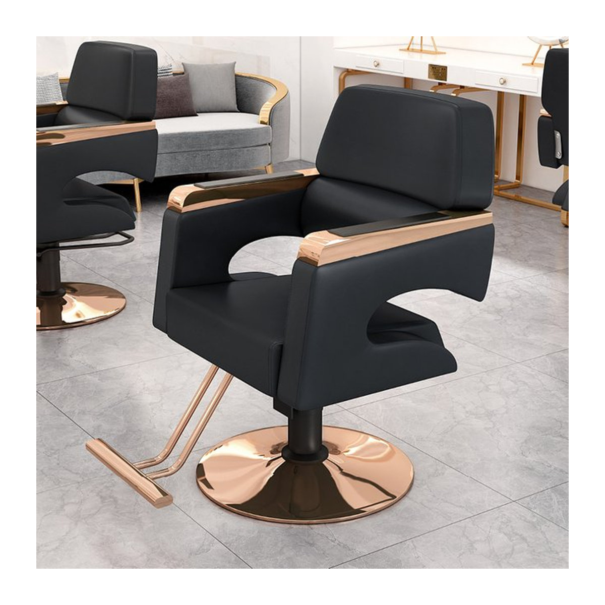 DELEVEN Professioneller Friseurstuhl und Kosmetikerhocker in Schwarz, moderner und ergonomischer Salonstuhl aus Metall für Erwachsene - Bild 1