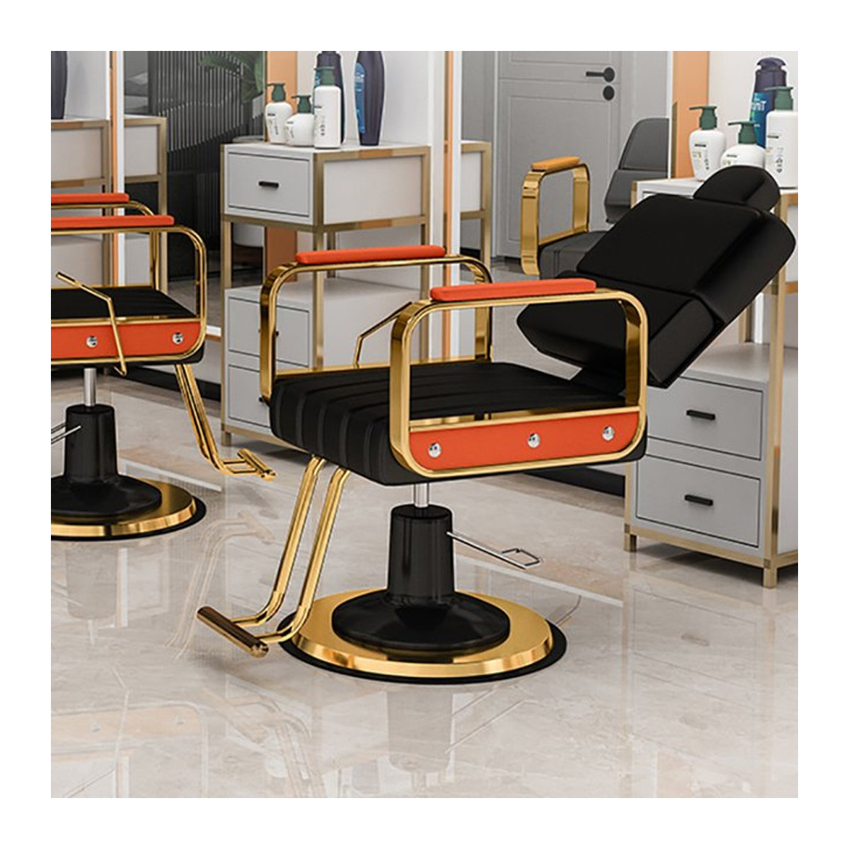 DELEVEN Professioneller Styling-Friseurstuhl in Schwarz, moderner und drehbarer Kosmetiker-Salonstuhl aus Metall - Bild 1