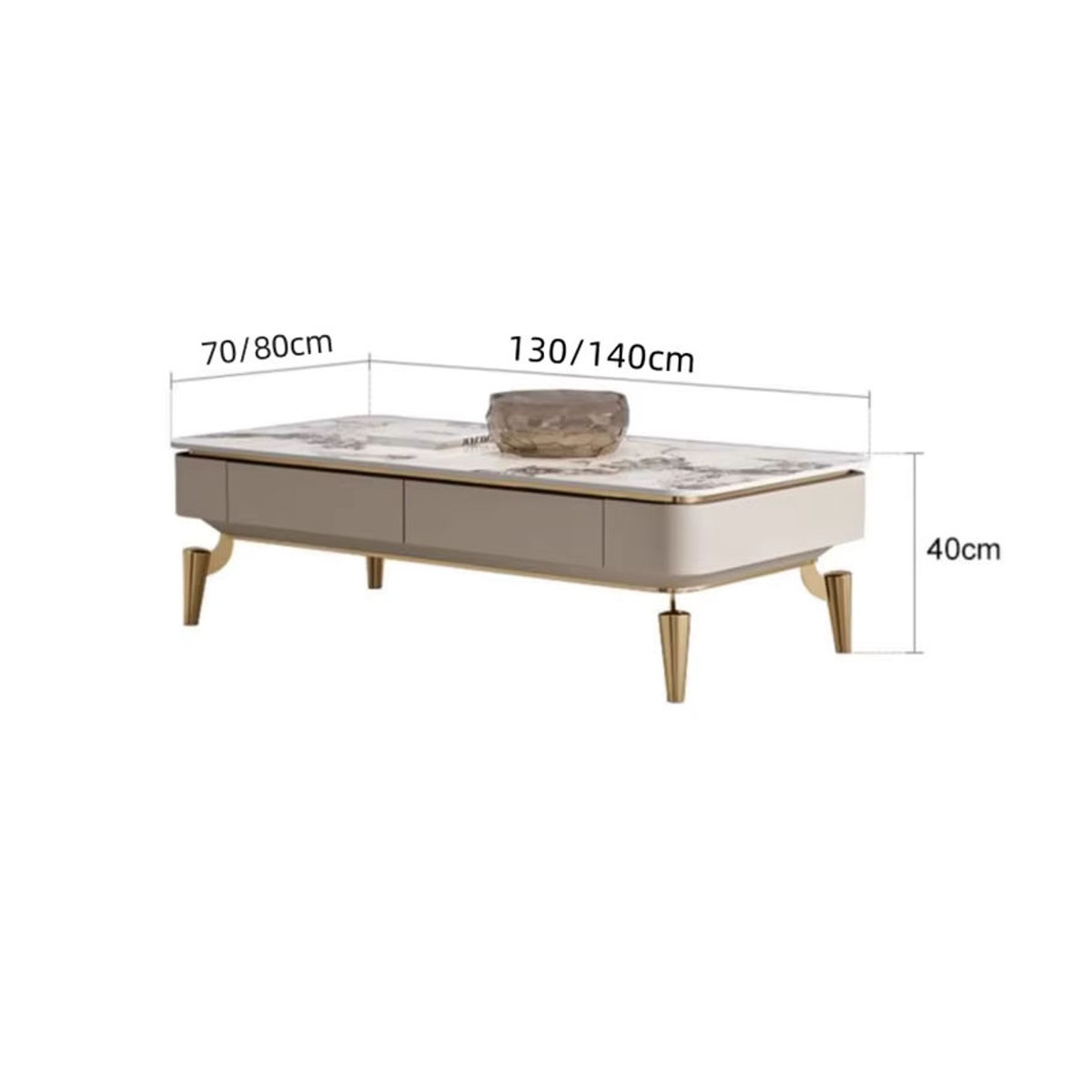 DELEVEN TV-Schrank Modern in Beige mit Marmor-Optik und ausziehbaren Schubladen, B/T/H: 70 x 40 x 40 cm - Bild 2
