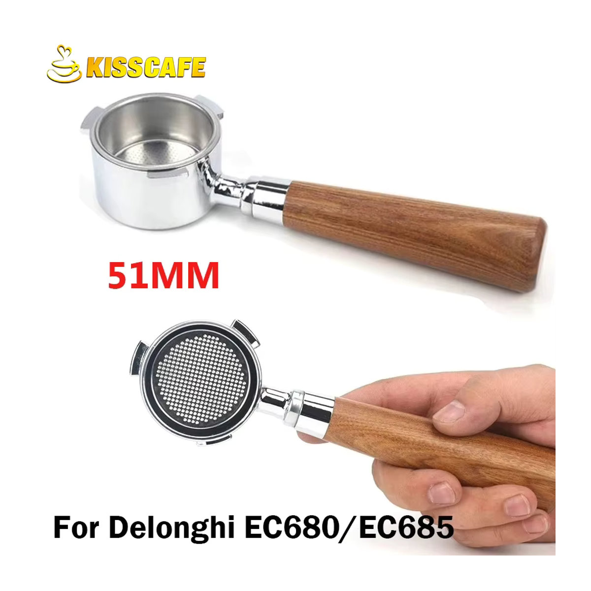 Delonghi Ersatzteil: 51mm Nackt-Siebträger Filterkorb aus Edelstahl für Espresso Maker Dedica EC680 und EC685 - Bild 2