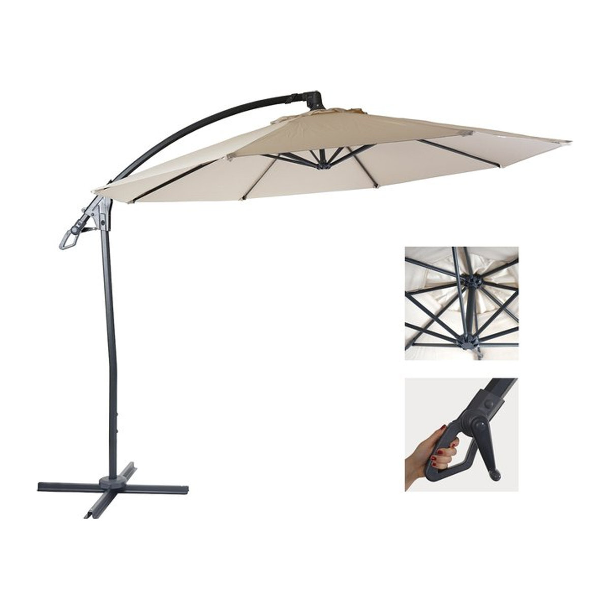Deluxe Ampelschirm MCW-D14 Sonnenschirm rund in Creme-Weiß mit 3m Durchmesser aus Polyester und Aluminium/Stahl - Bild 1
