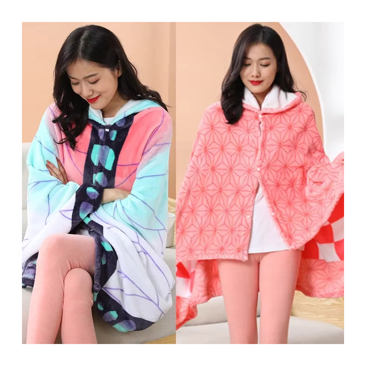 Demon Slayer Anime Kapuzendecke aus Flanell Fleece in Mehrfarbig für Cosplay und Homewear - Bild 1