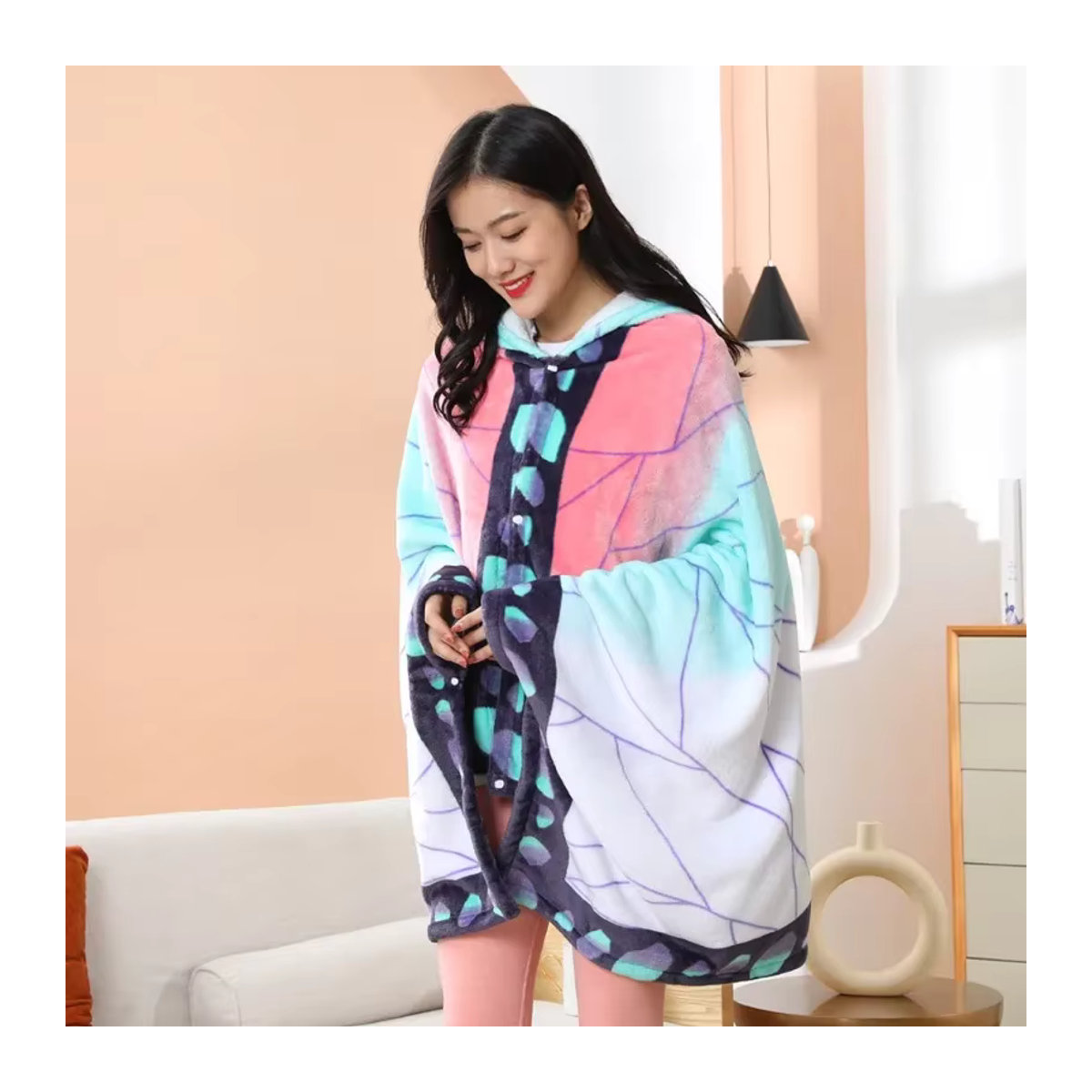 Demon Slayer Anime Kapuzendecke aus Flanell Fleece in Mehrfarbig für Cosplay und Homewear - Bild 2