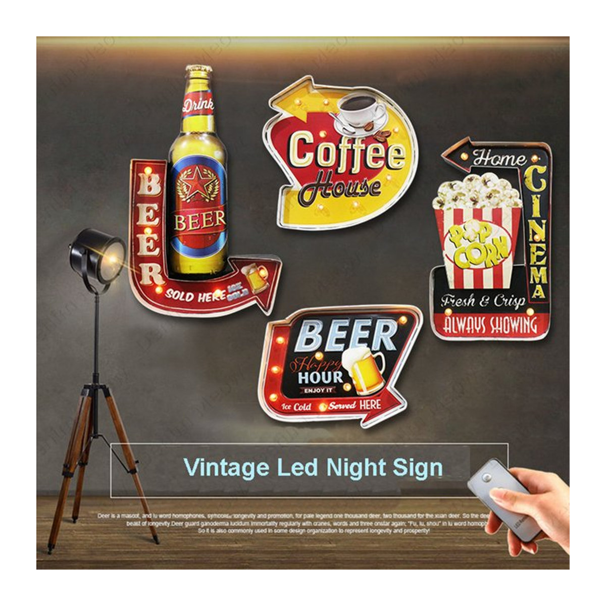 Denim Meow LED-Neonlichtschild Eiskaltes Bier Vintage Metallschild für Bar Café und Kino in Mehrfarbig - Bild 1