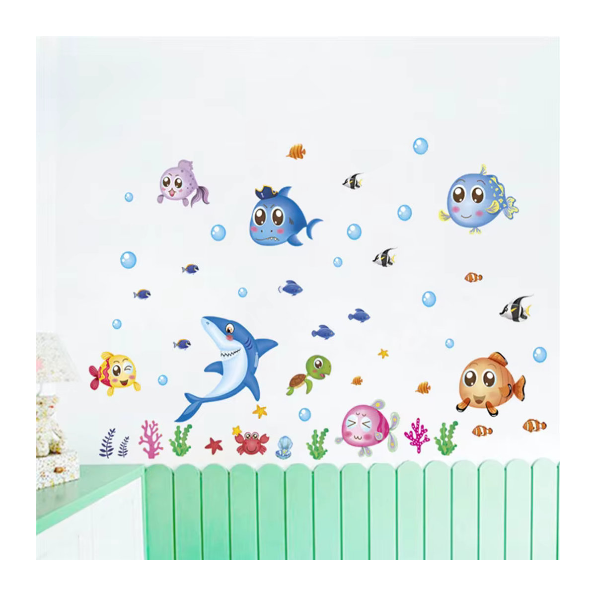 DEOWUU Wandaufkleber Ozean Motiv mit Fischen Wal und Robbe für Kinderzimmer und Badezimmer, mehrfarbig, PVC - Bild 2