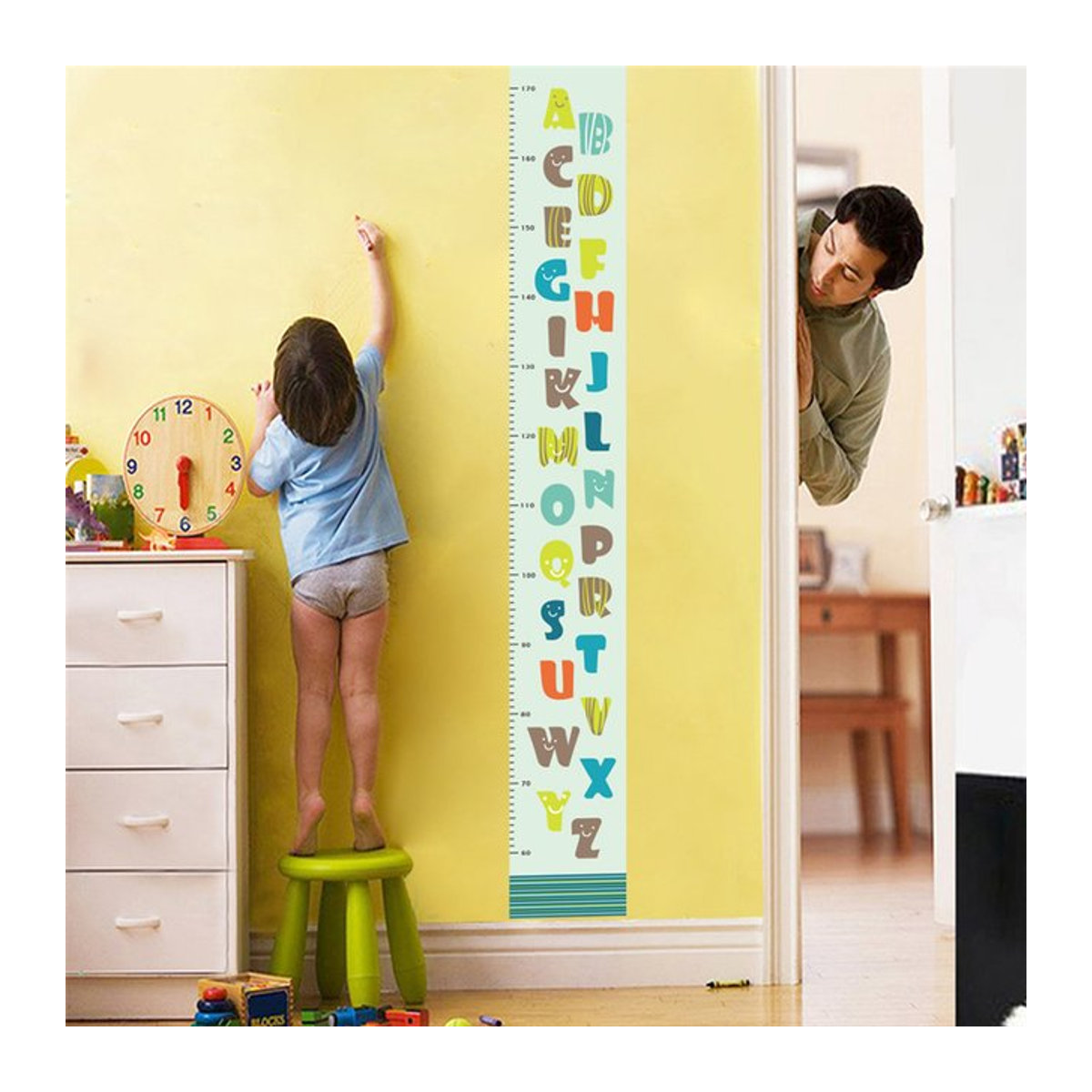 DEOWUU Wandtattoo Englisch Alphabet Wachstumstabelle für Kinderzimmer, Mehrfarbiges PVC Wandposter zur Dekoration - Bild 1