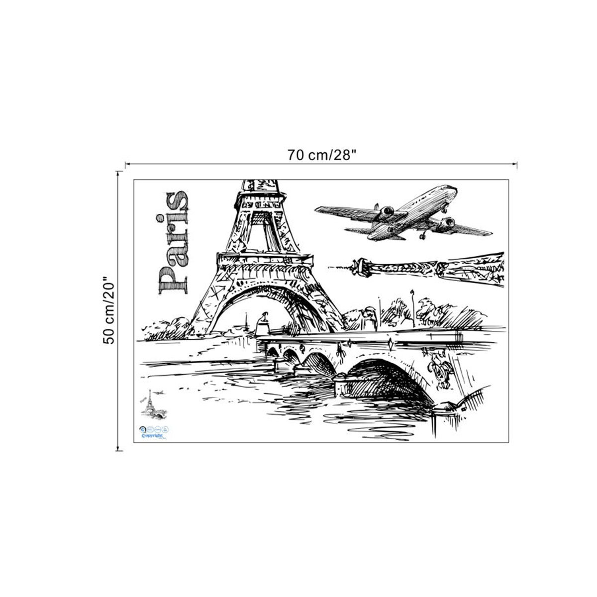 DEOWUU Wandtattoo Paris Eisenturm und Seine Landschaft Wandbild aus PVC für Wohnzimmer Schlafzimmer und Büro, mehrfarbig und schwarz - Bild 6