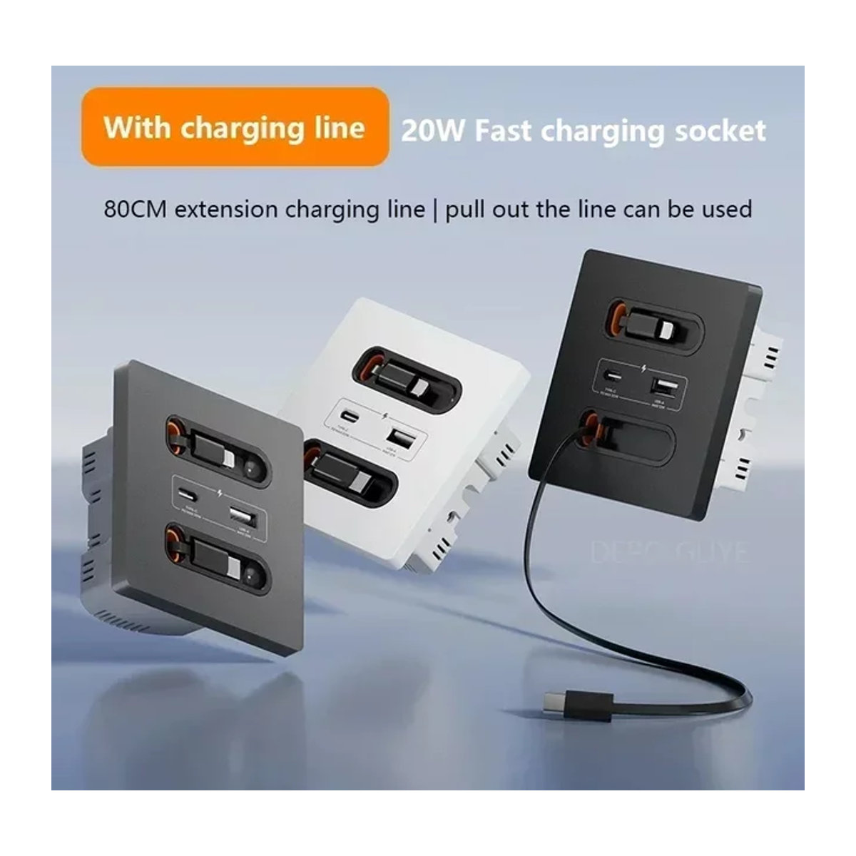 Depo Guye Universelle Smart-Steckdose in Schwarz mit USB-C-Anschluss und 20 W Schnellladung im minimalistischen Design - Bild 1