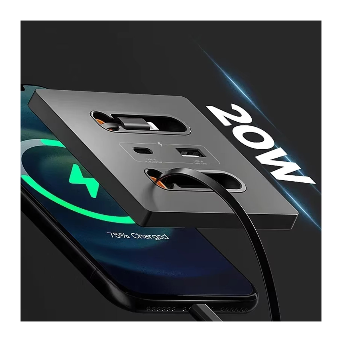Depo Guye Universelle Smart-Steckdose in Schwarz mit USB-C-Anschluss und 20 W Schnellladung im minimalistischen Design - Bild 2