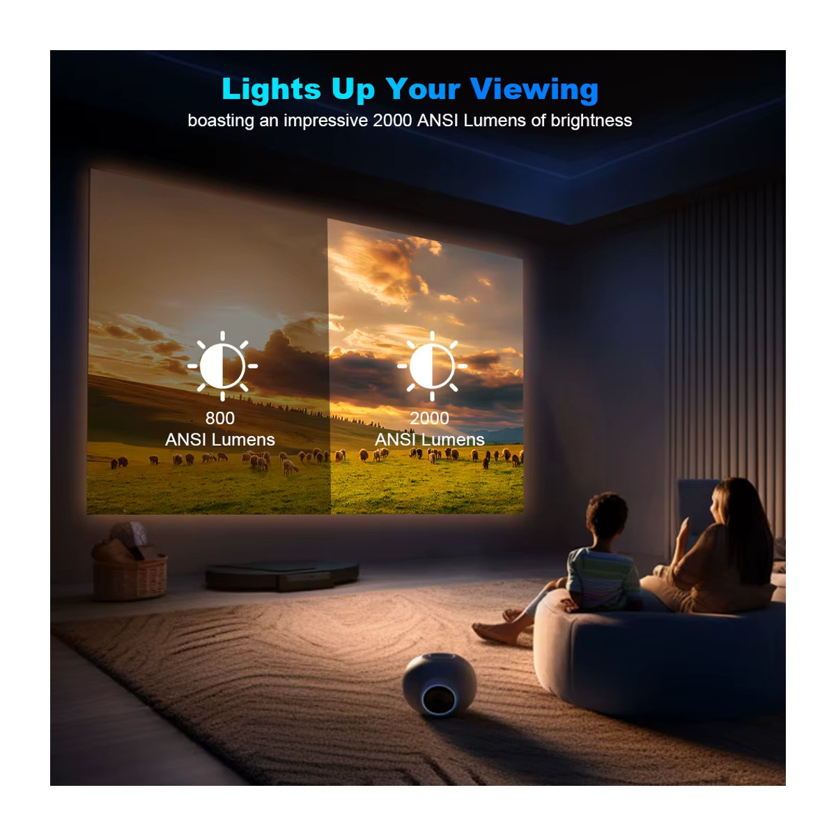 DESS C5 Pro Videoprojektor Heimkino-Beamer mit 4K Unterstützung, Full HD 1080P, Android, Autofokus und BT5.2 in Schwarz - Bild 3