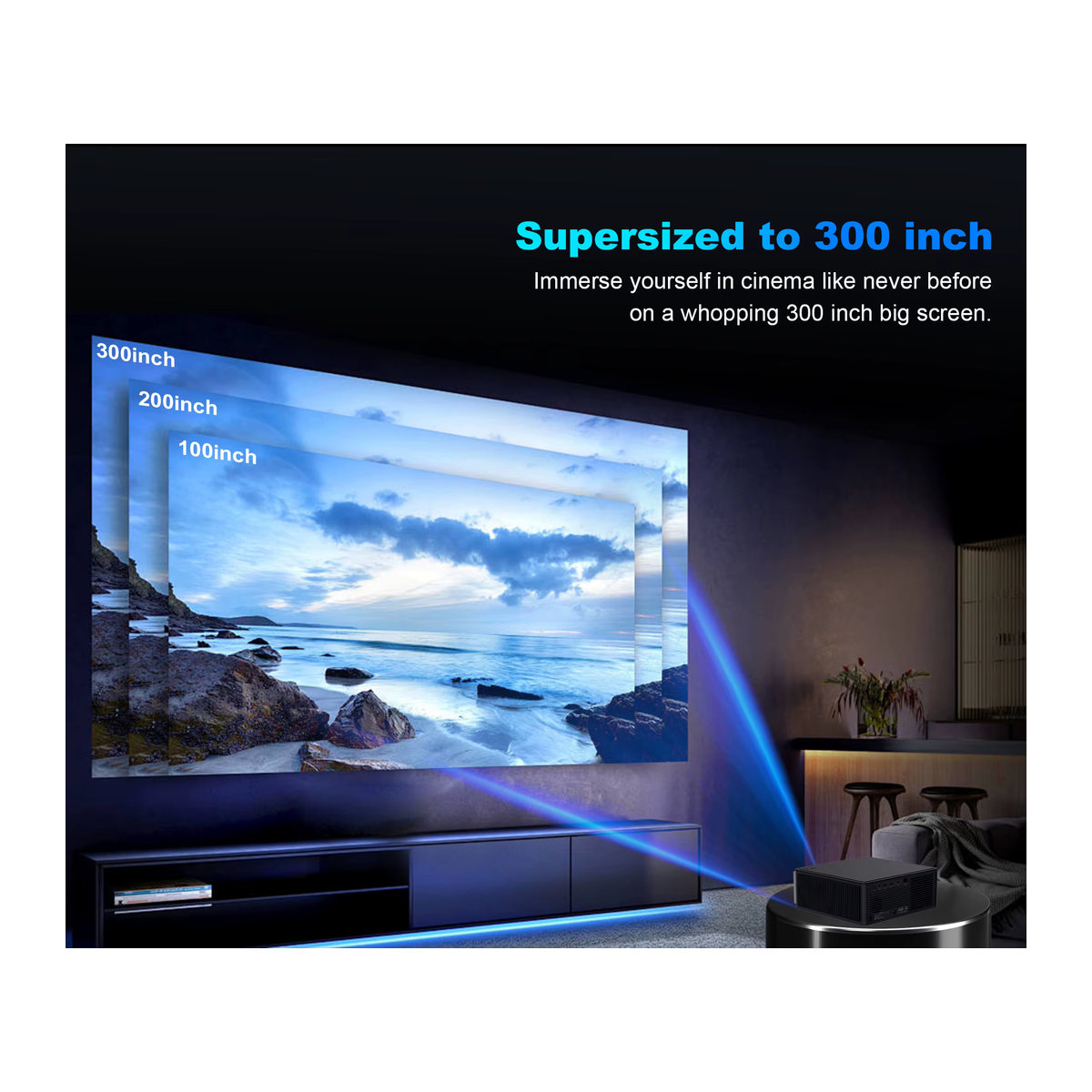 DESS C5 Pro Videoprojektor Heimkino-Beamer mit 4K Unterstützung, Full HD 1080P, Android, Autofokus und BT5.2 in Schwarz - Bild 4