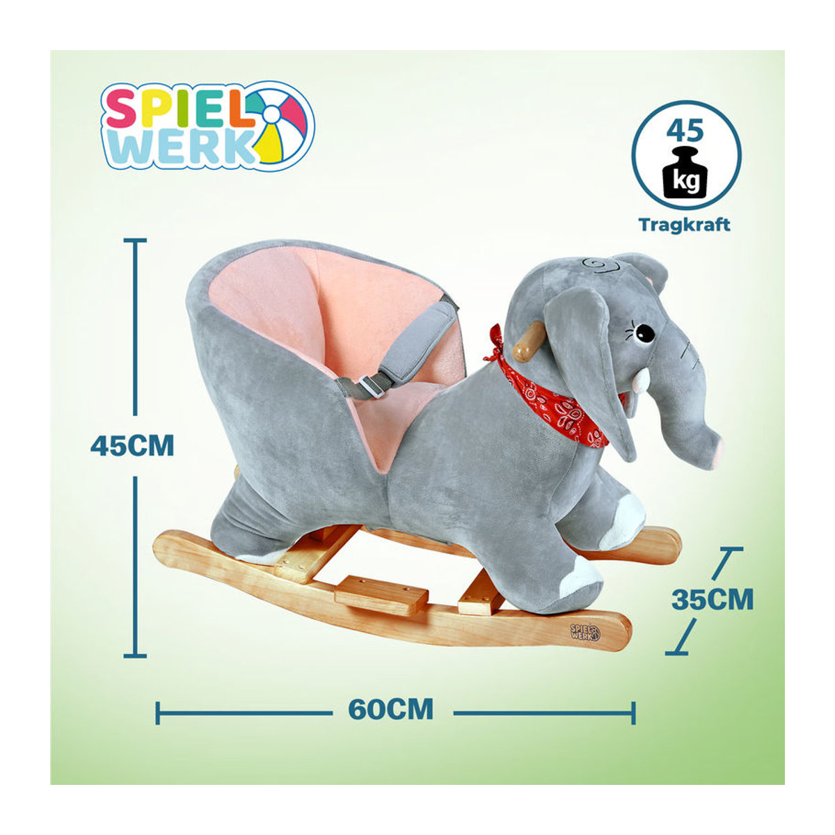 Deuba Schaukelpferd Elefant Grau aus Holz und Textil mit Sicherheitsgurt - Bild 5