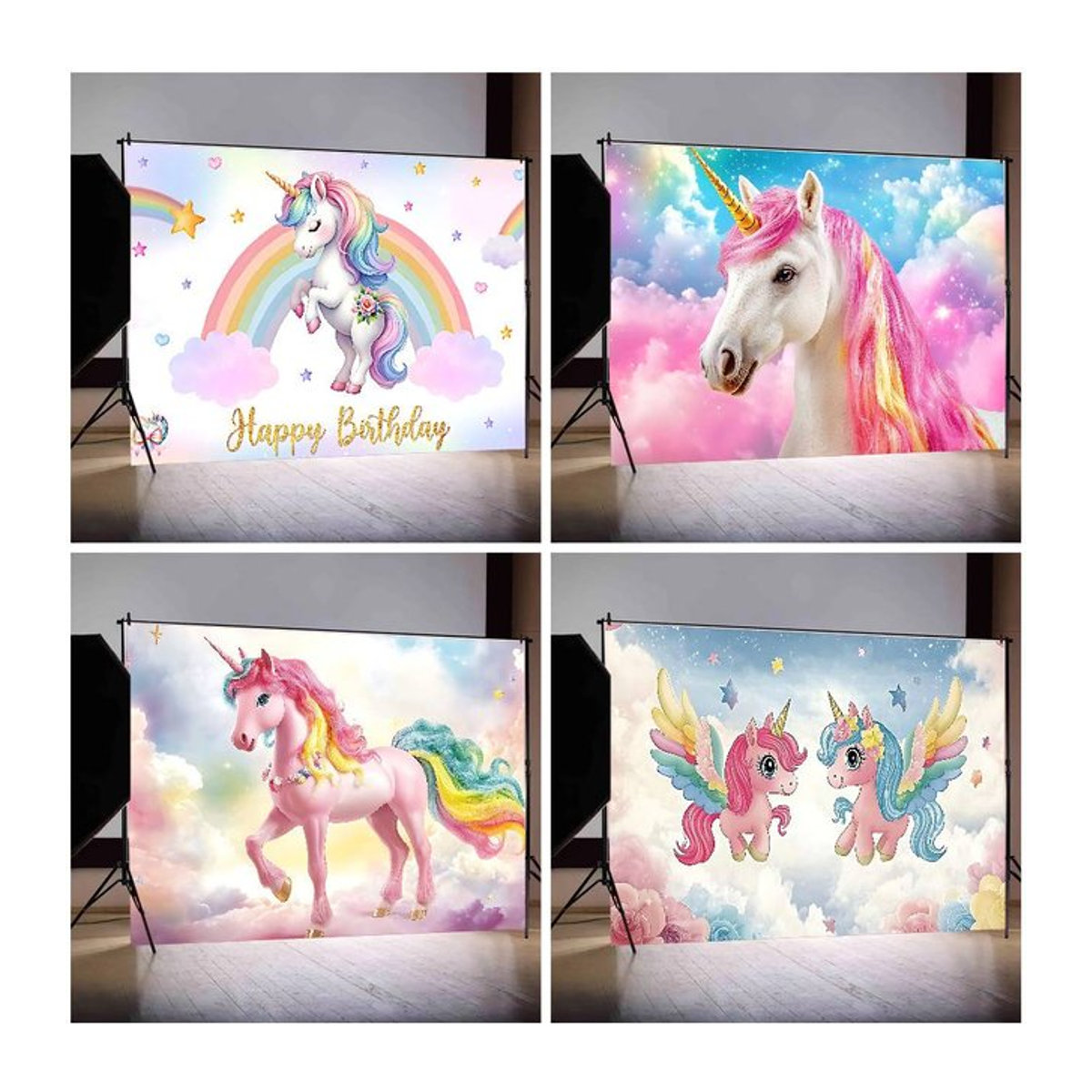 Dewprint Einhorn-Fotohintergrund mit Zauberer-Burg-Motiv, mehrfarbig, Breite: 120 cm, Höhe: 120 cm - Bild 1