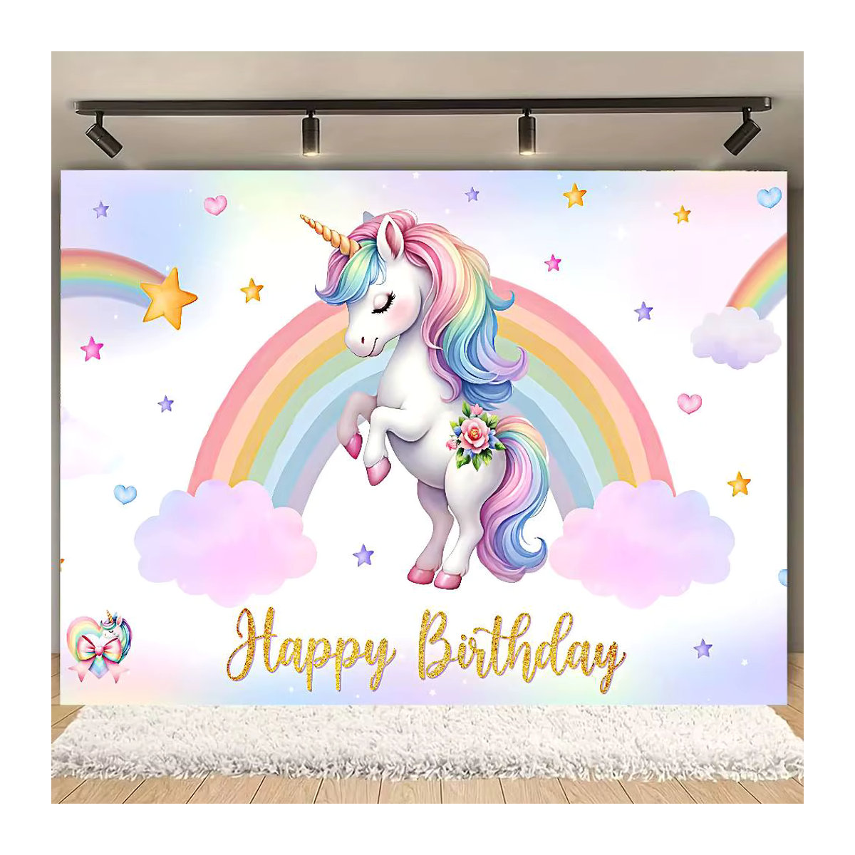 Dewprint Einhorn-Fotohintergrund mit Zauberer-Burg-Motiv, mehrfarbig, Breite: 120 cm, Höhe: 120 cm - Bild 2