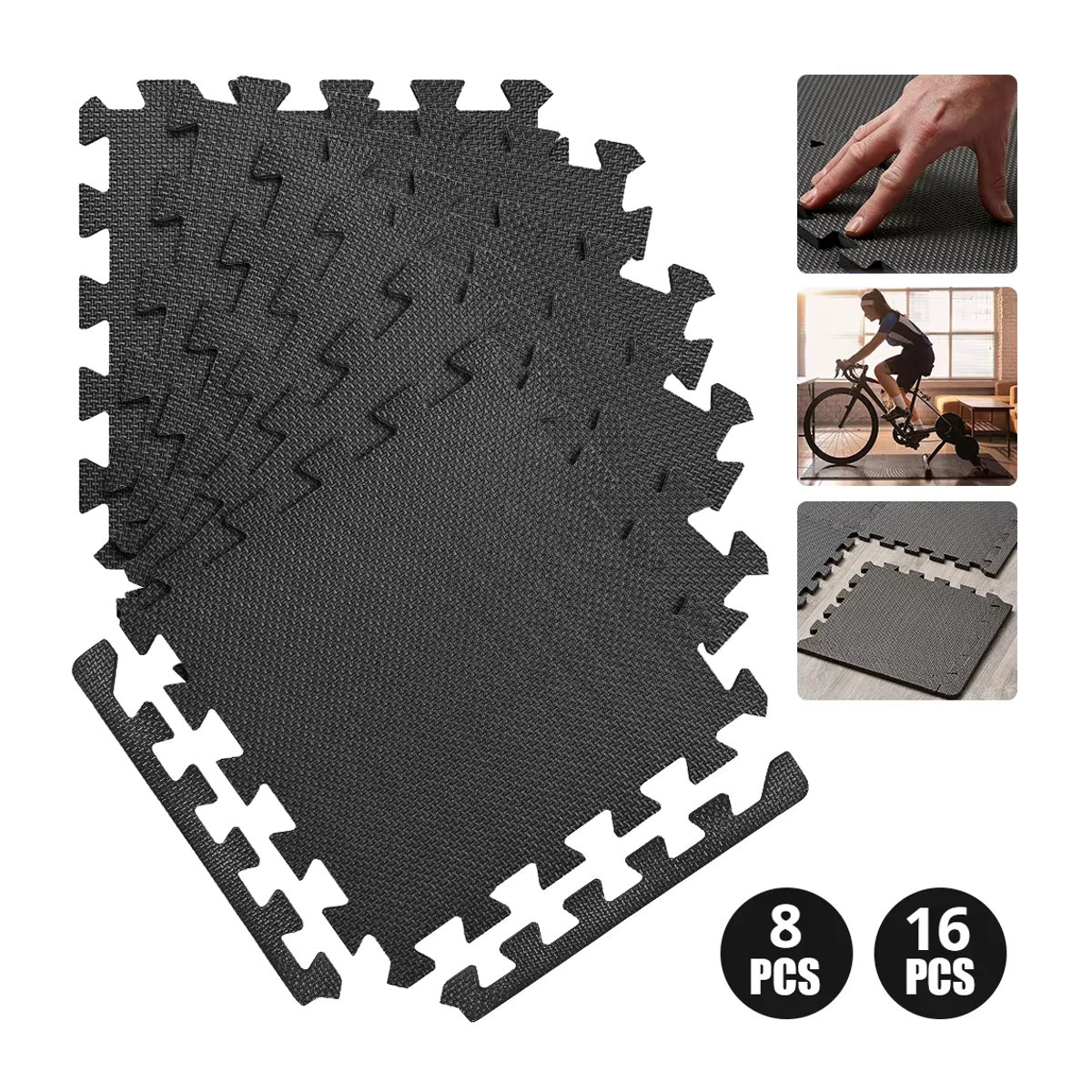 DHDH Gymnastikmatte mit Kreuzmuster aus Schaumstoff in Schwarz, 8 oder 16 Stück ineinandergreifende Matten für dein Heimfitnessstudio oder deine Garage - Bild 3