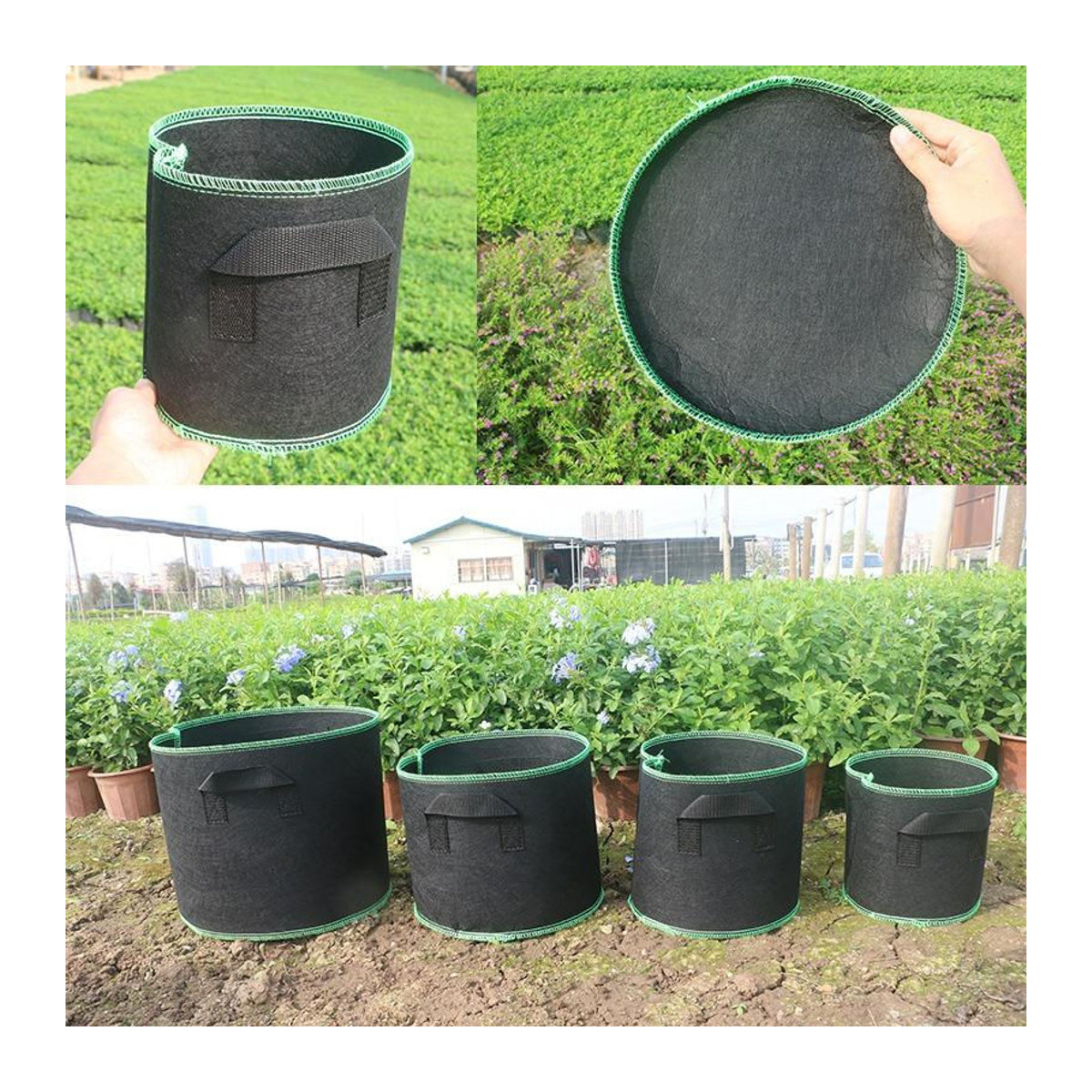 DHDH Pflanzbeutel aus Vlies in Schwarz für Gemüse und Blumen mit Griffen, Durchmesser: 25 cm, Höhe: 22 cm - Bild 3