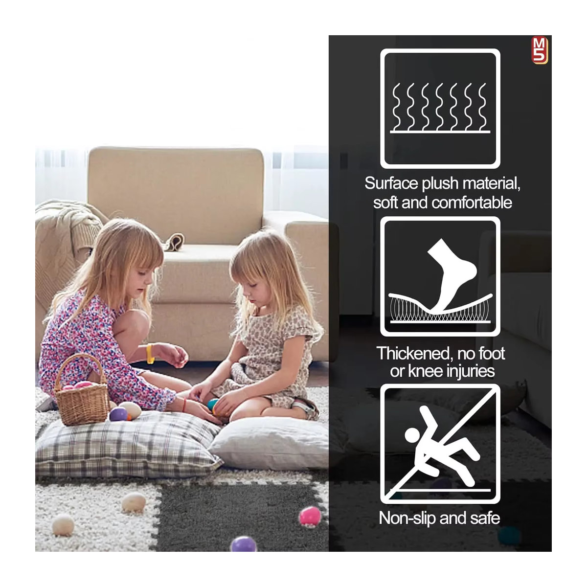 DHDH Plüschschaum-Fußmatten Grau, quadratische Schaumstoff-Bodenfliesen zum Ineinandergreifen für Schlafzimmer und Spielplatz - Bild 6