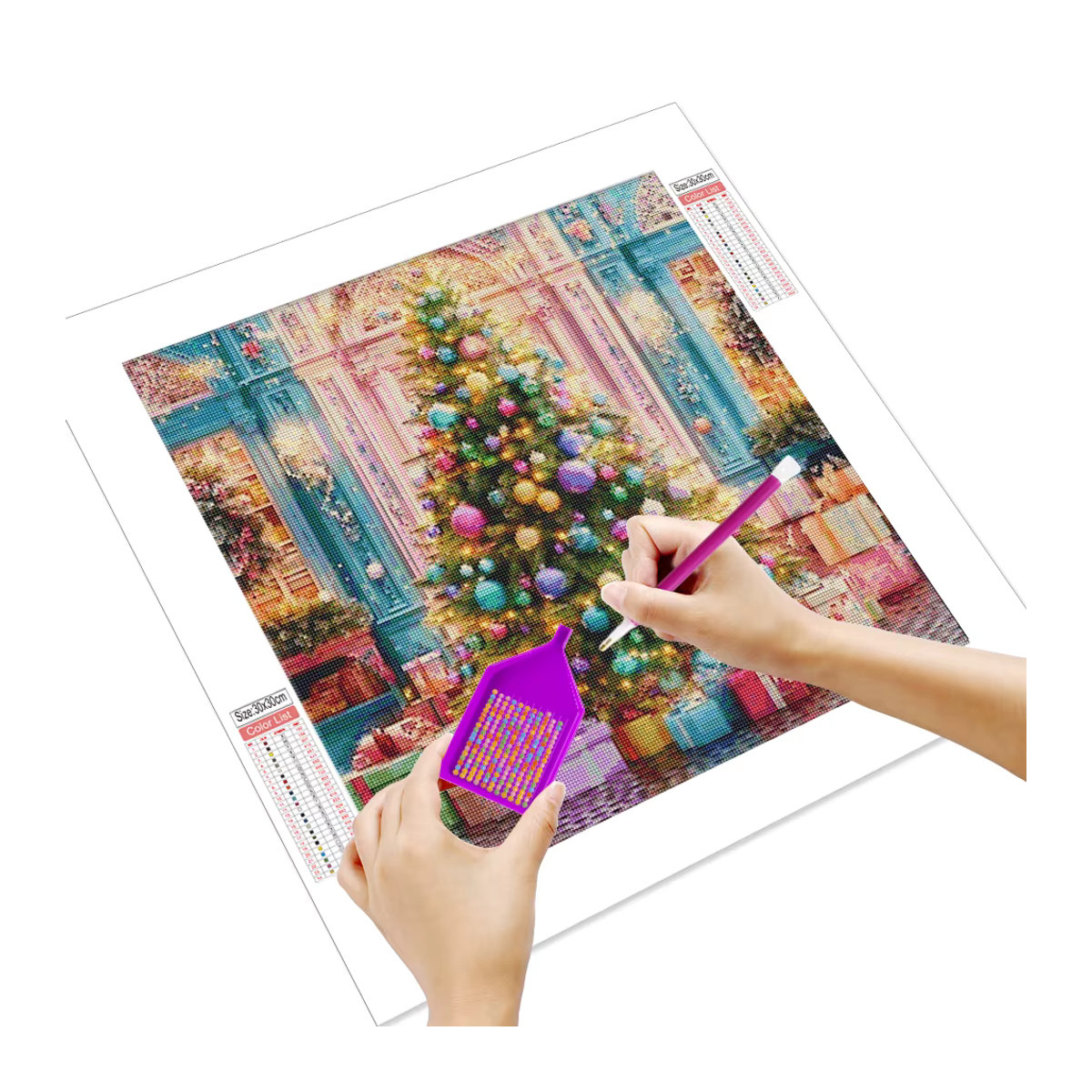 Diamantgemälde Weihnachtsbaum als quadratische Diamant-Stickerei in Mehrfarbig für die Wandmontage - Bild 1