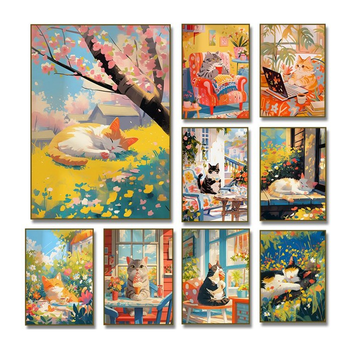 Diamantmalerei Poster mit weißen Katzen und Blumen als Wandkunstdruck in Hochformat, mehrfarbig - Bild 1