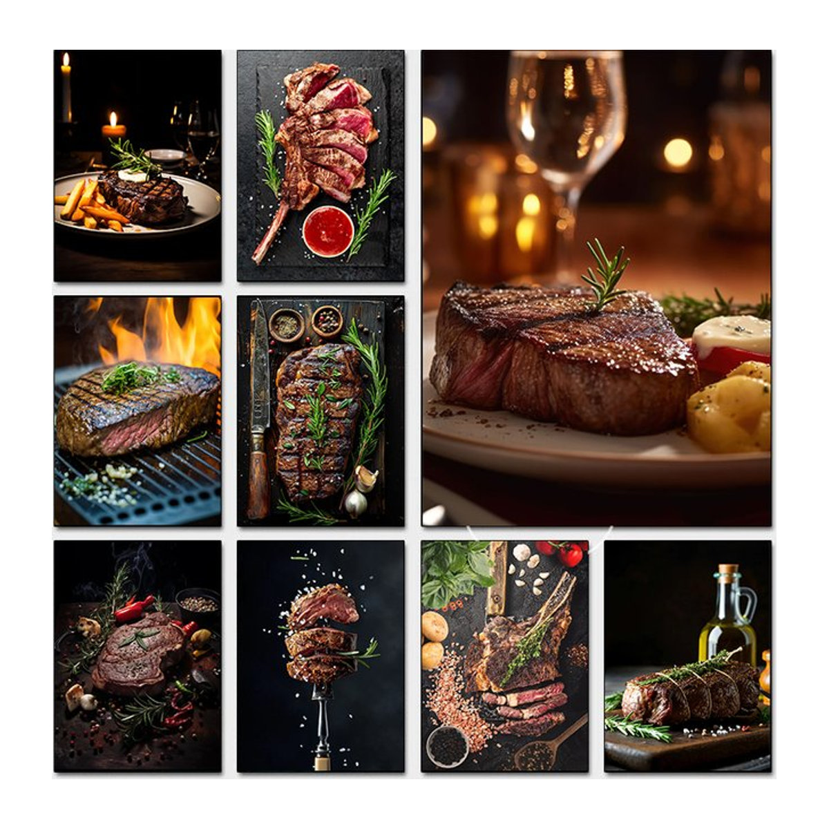 Diamantmalerei Wandbild Potdemiel mit Motiv Gegrilltes Tomahawk-Steak im Retro-Stil, mehrfarbig, rund - Bild 1