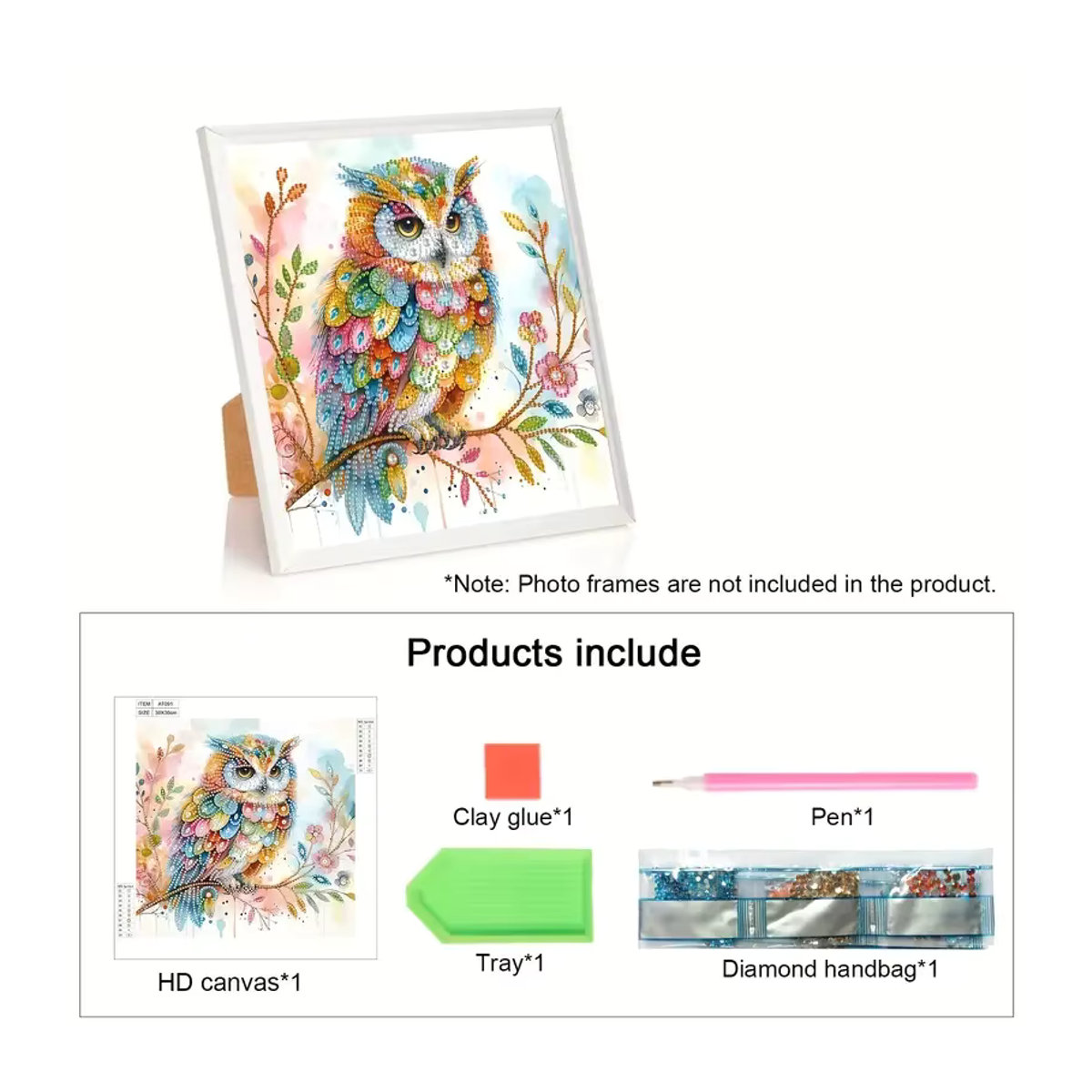 Diamond Painting Set Eulen-Vogelmuster in unregelmäßiger Form, mehrfarbig, rahmenlos, ideal für Anfänger und Erwachsene - Bild 2