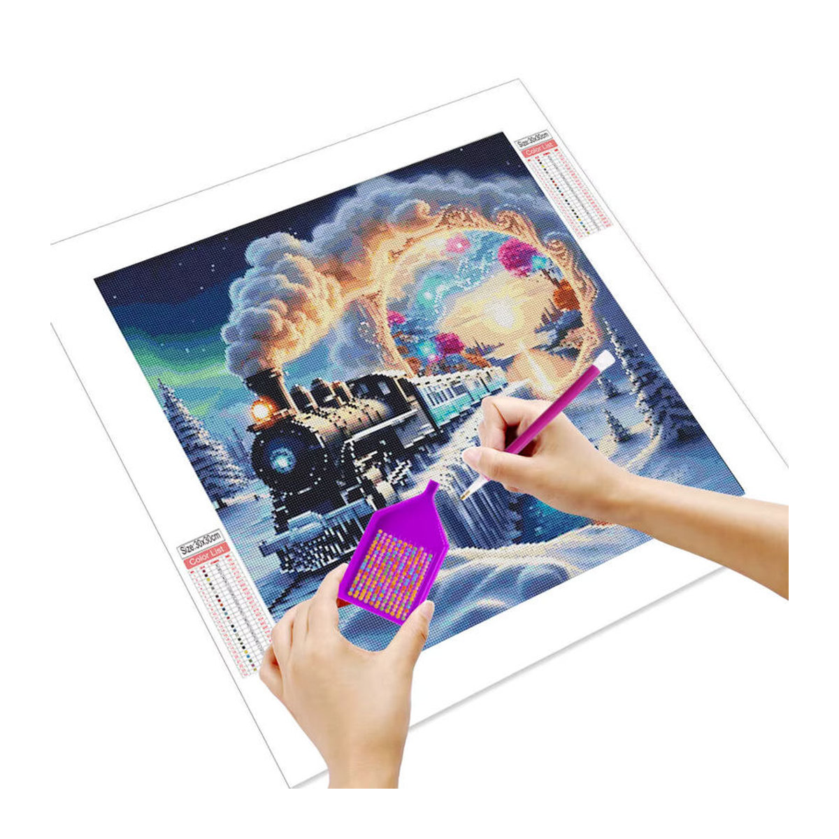 Diamond Painting Set mit runden Mosaiksteinen Winterlandschaft im Schnee zur Wanddekoration, mehrfarbig - Bild 1