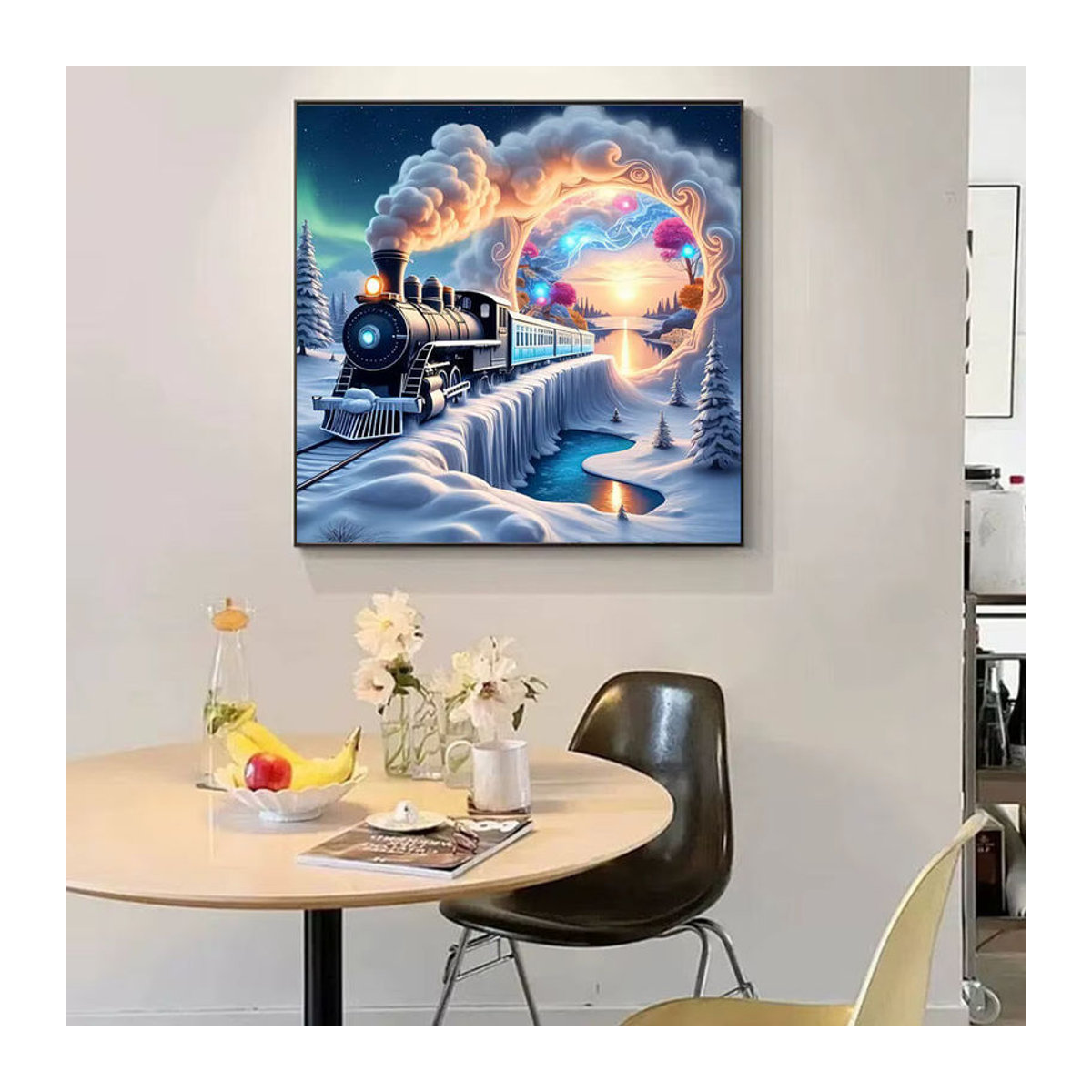 Diamond Painting Set mit runden Mosaiksteinen Winterlandschaft im Schnee zur Wanddekoration, mehrfarbig - Bild 2