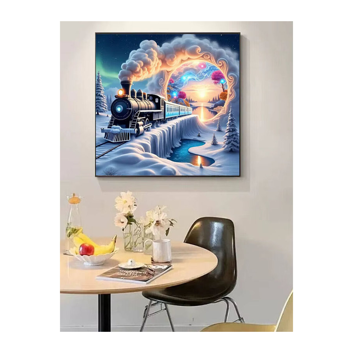 Diamond Painting Set mit runden Mosaiksteinen Winterlandschaft im Schnee zur Wanddekoration, mehrfarbig - Bild 3