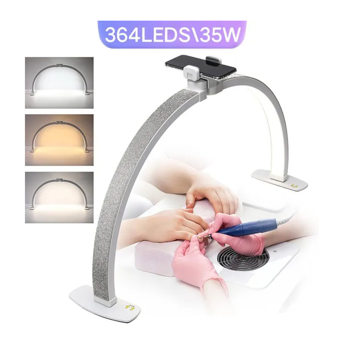 DianaBeauty Halbmond LED Tischlampe für Maniküre und Wimpern in Rosa und Weiß, modern, 3000-6000K - Bild 1