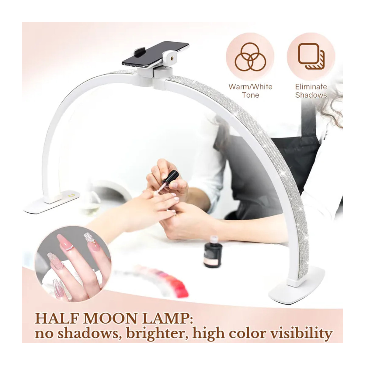 DianaBeauty Halbmond LED Tischlampe für Maniküre und Wimpern in Rosa und Weiß, modern, 3000-6000K - Bild 2