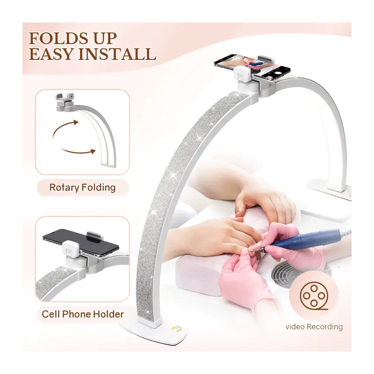 DianaBeauty Halbmond LED Tischlampe für Maniküre und Wimpern in Rosa und Weiß, modern, 3000-6000K - Bild 4