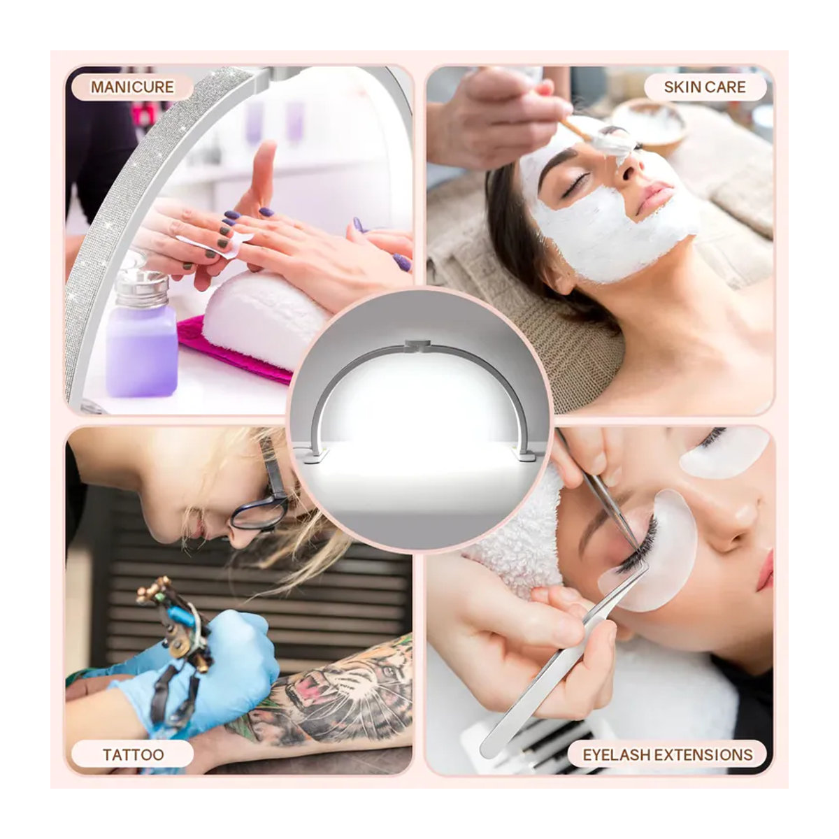 DianaBeauty Halbmond LED Tischlampe für Maniküre und Wimpern in Rosa und Weiß, modern, 3000-6000K - Bild 5