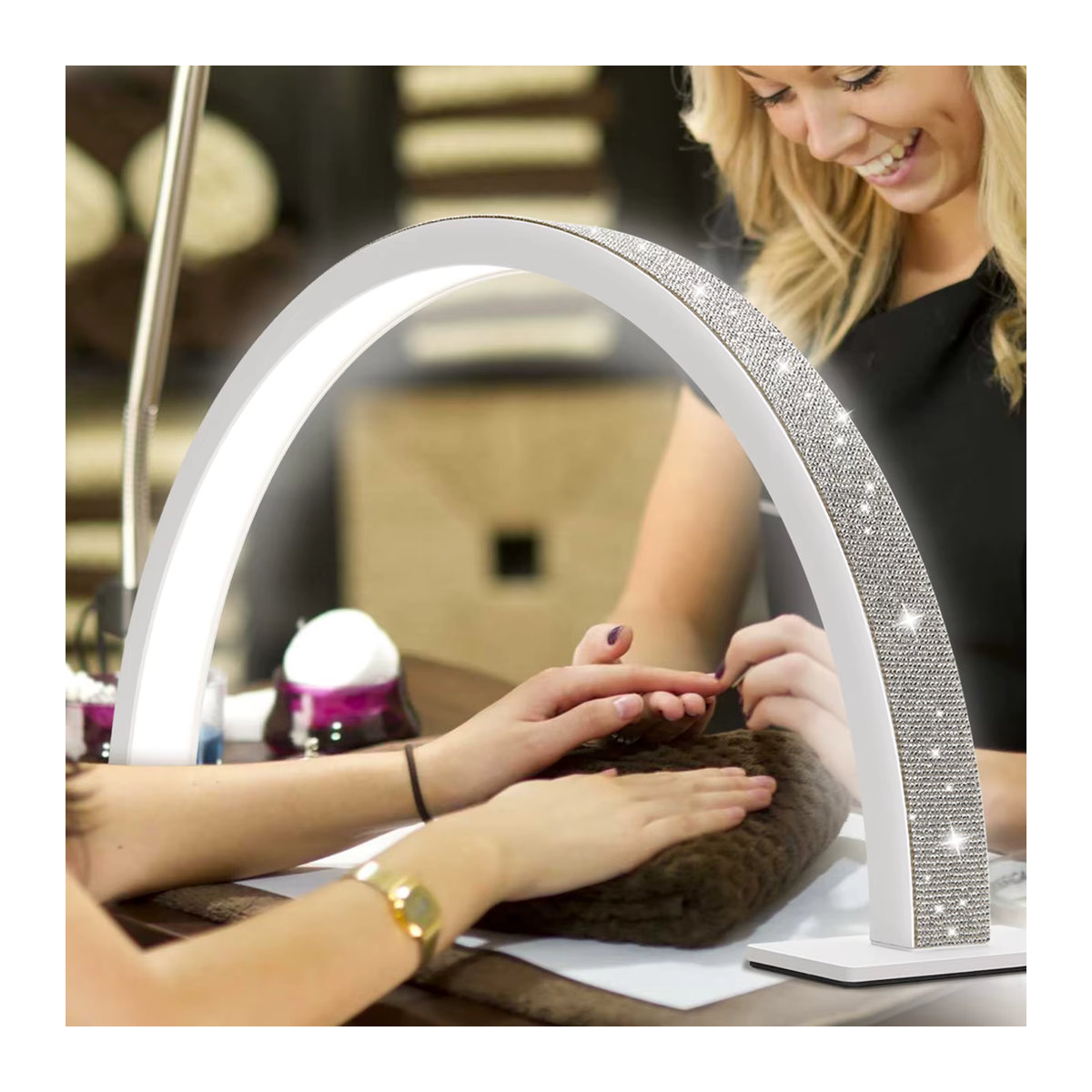 DianaBeauty Moderne LED-Schreibtischlampe in Weiß als U-förmiges Fülllicht für Maniküre und Nagelkunst im Salon - Bild 4