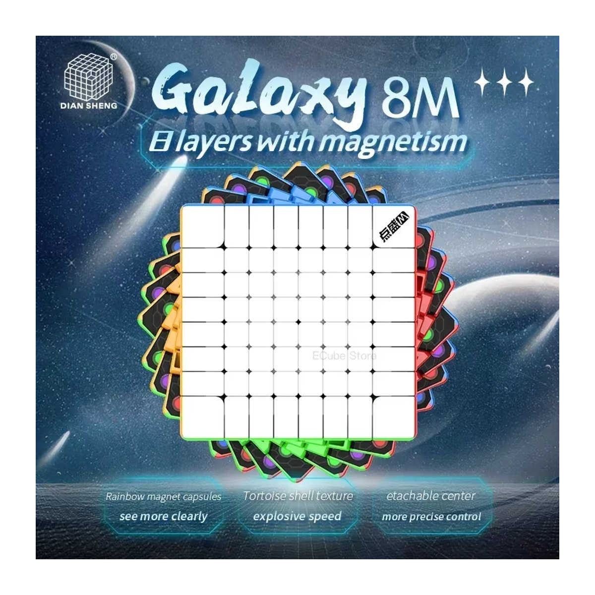 DianSheng Galaxy 8x8x8 Magnetischer Speed Cube Cubo Magico Puzzle in Schwarz und Mehrfarbig - Bild 2