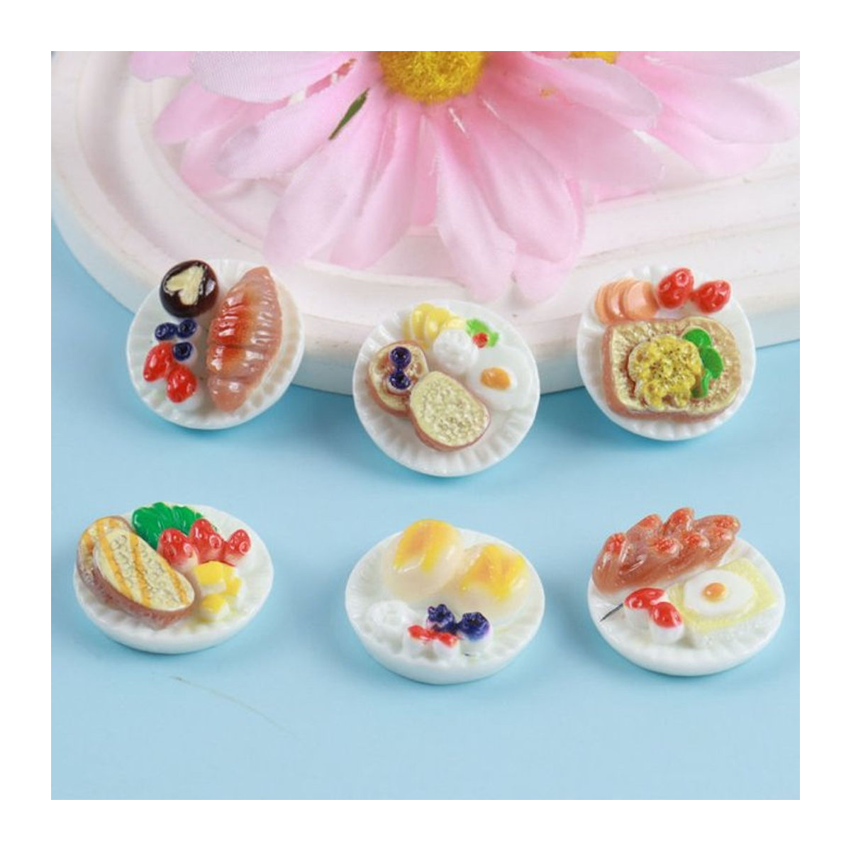 DianXin 10 Stück Miniatur Lebensmittel Modell Frühstück Set aus Kunstharz für Puppenhaus Dekoration, Mehrfarbig - Bild 1