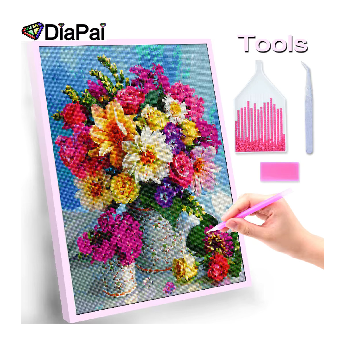 DIAPAI 5D DIY Diamond Painting Set Blumen Pfingstrosen Landschaft in Mehrfarbig - Bild 1