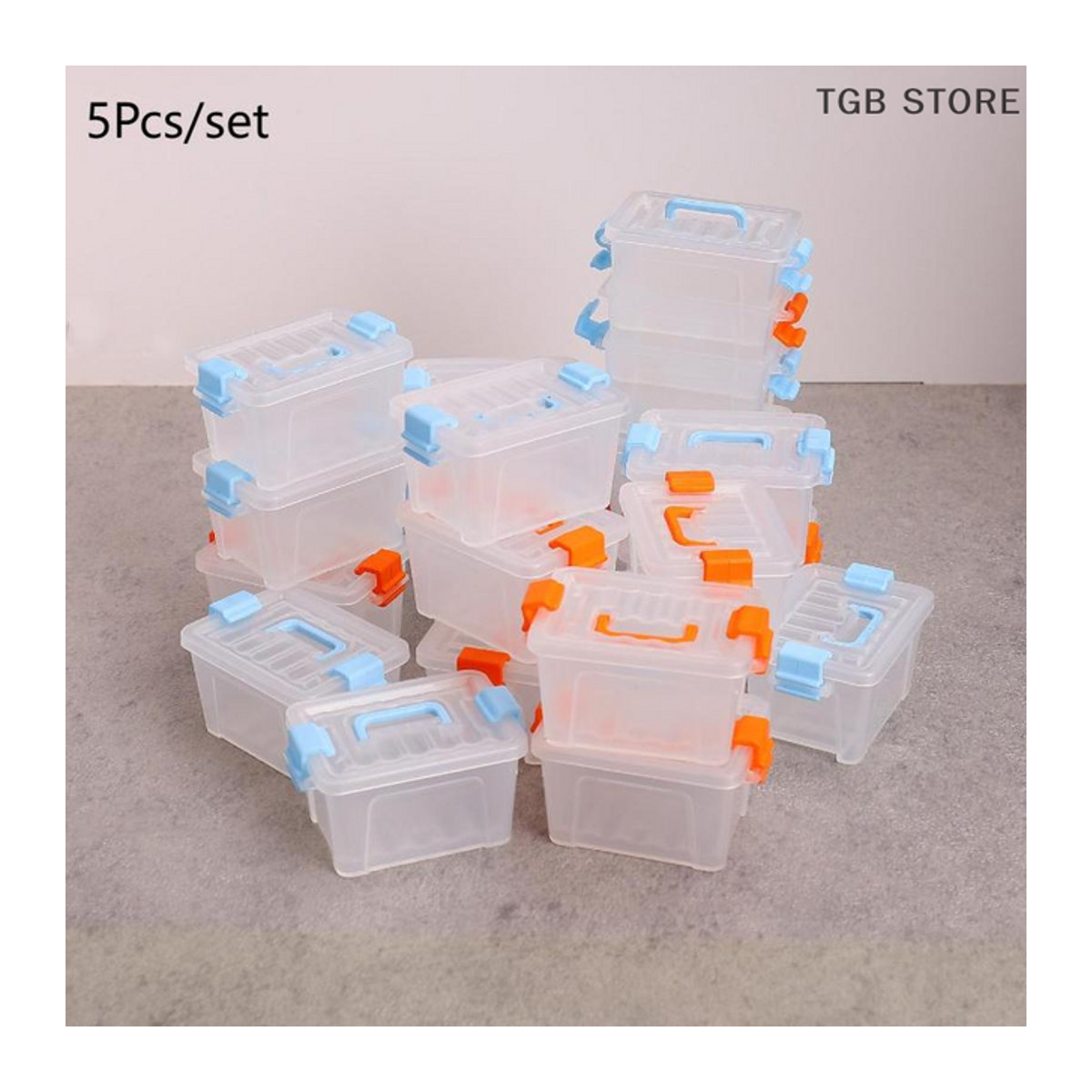 DIAPER&CORED 5er Set Mini Aufbewahrungsboxen aus Kunststoff in Transparent und Blau für Puppenhaus Dekoration und Mikro-Szenen - Bild 1