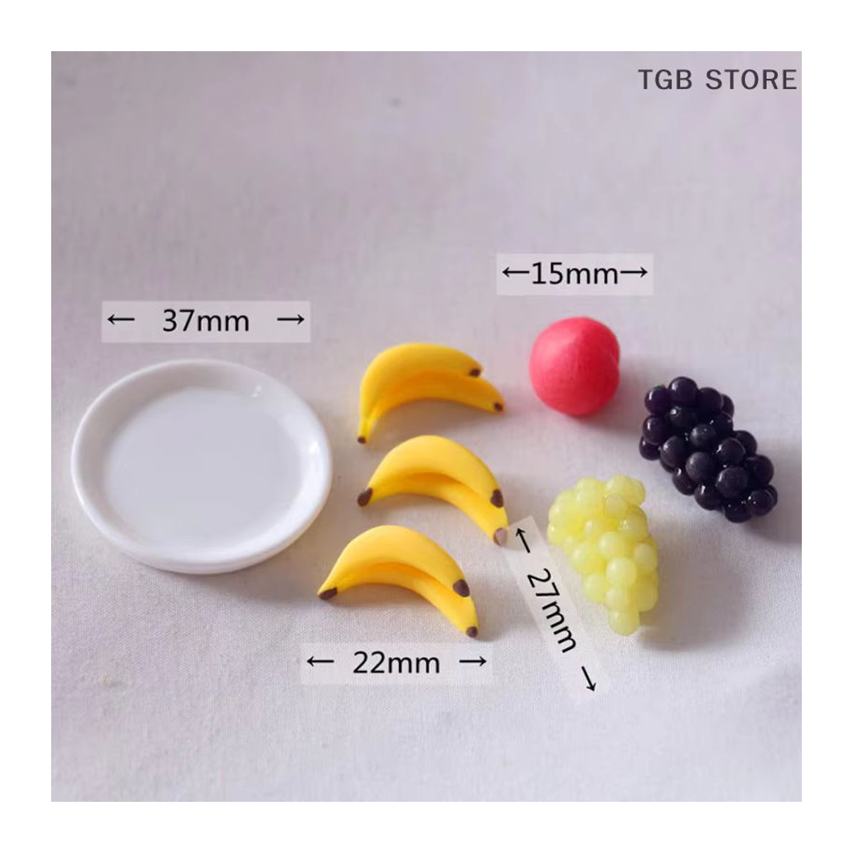 DIAPER&CORED Mini Simulations Obst Set mit Trauben, Bananen und Pfirsichen für Puppenhaus Küche Dekoration, mehrfarbig - Bild 5