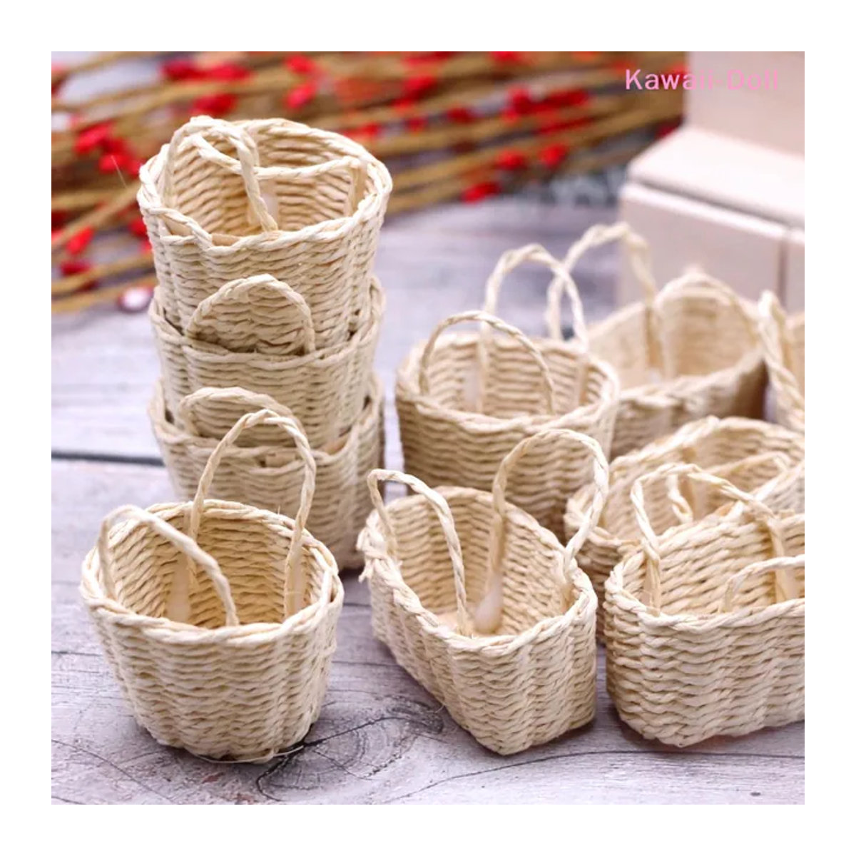 DIAPER&CORED Miniatur Aufbewahrungskorb für Puppenhaus im Maßstab 1:12, beige, geflochtener Rattan-Rahb, rechteckig, stehend - Bild 1