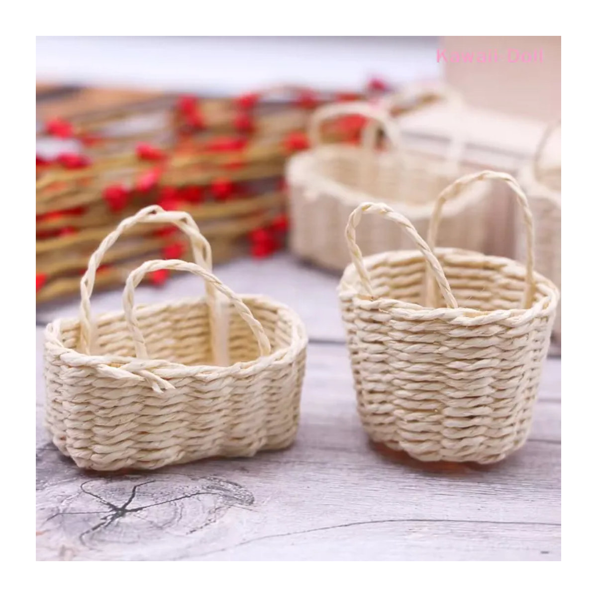 DIAPER&CORED Miniatur Aufbewahrungskorb für Puppenhaus im Maßstab 1:12, beige, geflochtener Rattan-Rahb, rechteckig, stehend - Bild 3