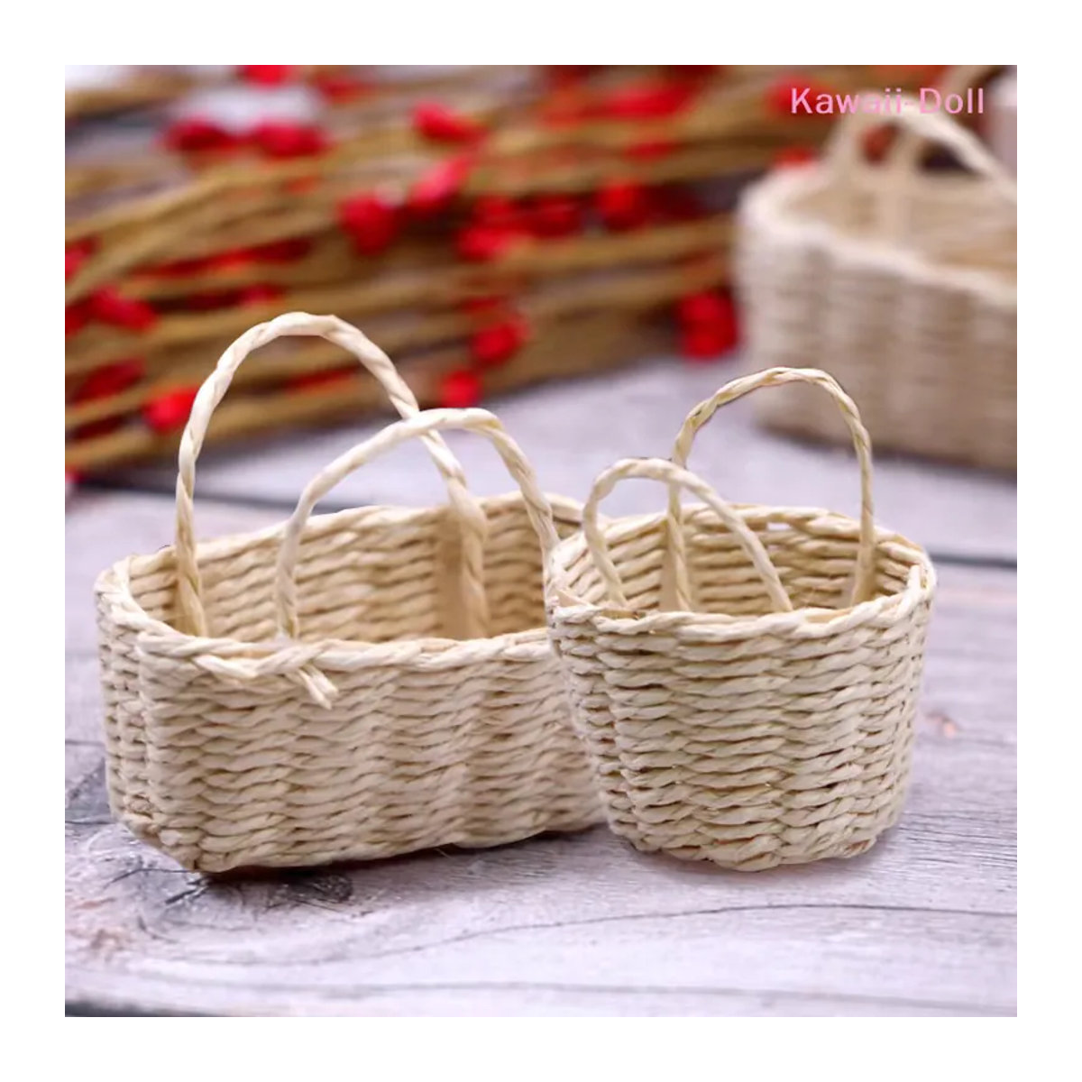 DIAPER&CORED Miniatur Aufbewahrungskorb für Puppenhaus im Maßstab 1:12, beige, geflochtener Rattan-Rahb, rechteckig, stehend - Bild 4