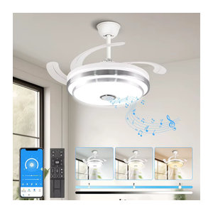 DIBILUN LED Deckenventilator mit Fernbedienung und dimmbarer Deckenlampe E27 in Weiß, Modernes Design
